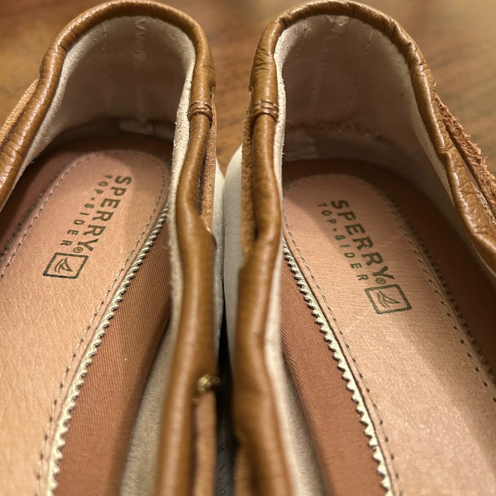 Sperry Top-Sider Audrey Boat Shoes White Cognac Sand Leather Loafers Womens 8M - Picture 7 of 14